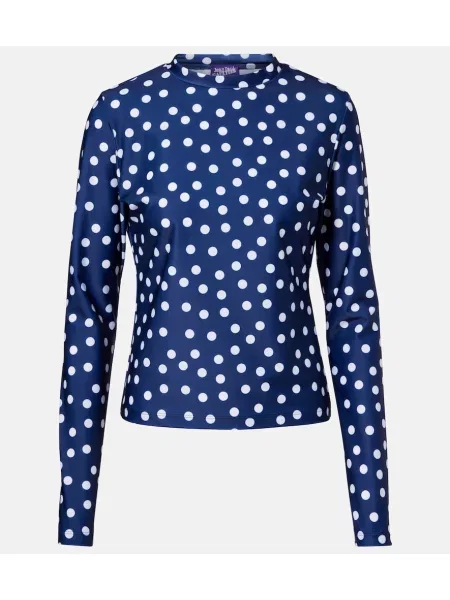 Top Jean Paul Gaultier w grochy z dżerseju niebieski