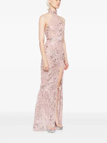 Rochie maxi Saiid Kobeisy cu broderie de costum roz