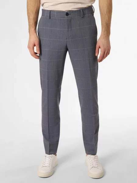 Selected Spodnie SLHSlim-Liam Mężczyźni Slim Fit niebieski|szary w kratkę 48 szare