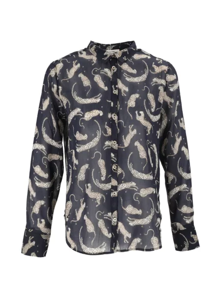 Lung cămașă Forte_forte cu imagine cu model leopard negru
