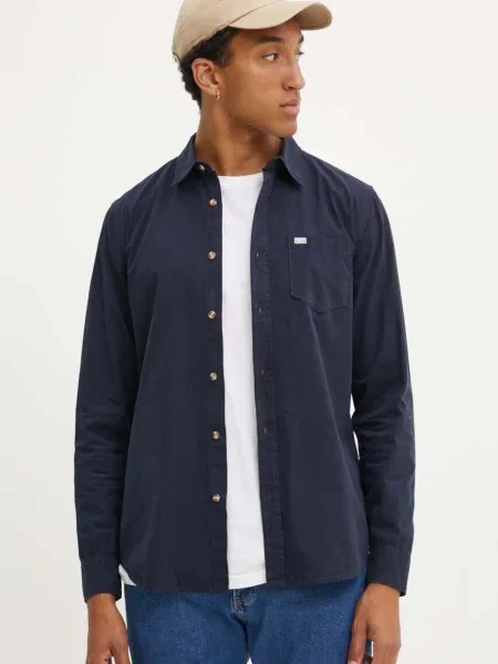 Košulja Guess Jeans za muškarce tamno slim s klasičnim ovratnikom plava