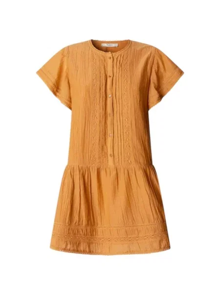 Rochie din denim Pepe Jeans portocaliu