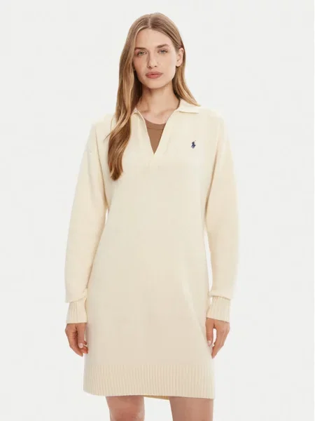 Polo Ralph Lauren Плетена рокля Бял бежово
