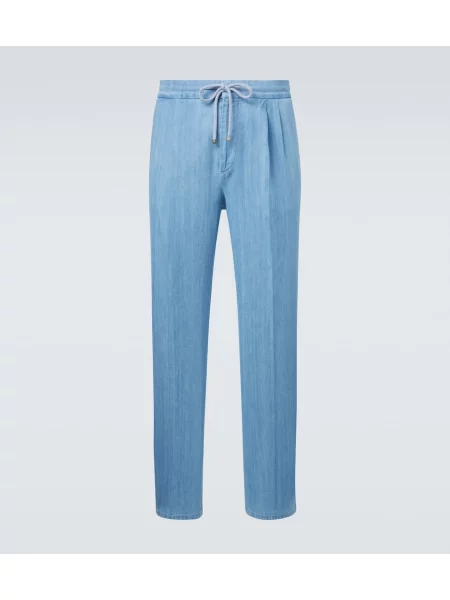 Plisované straight fit džíny Brunello Cucinelli modré