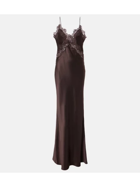 Rochie maxi Rebecca Vallance de mătase de costum maro