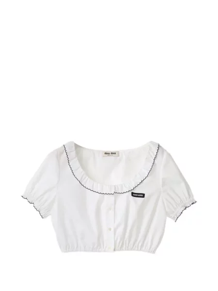 Top Miu Miu cu broderie din poplin alb
