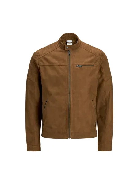 Kurtka skórzana Jack & Jones biker brązowa