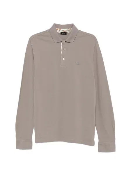Lung tricou polo Etro cu broderie gri