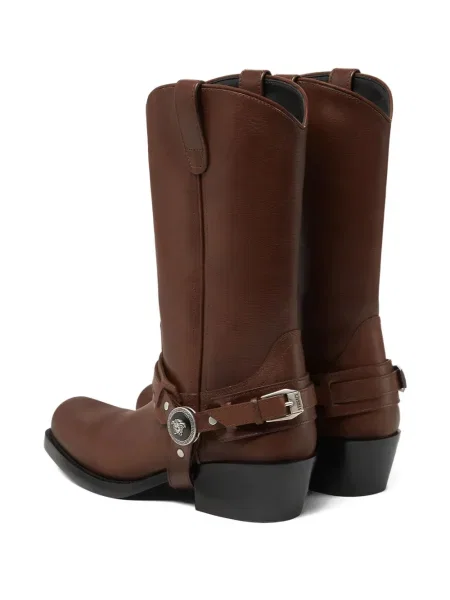 Botine Versace din piele cowboy maro