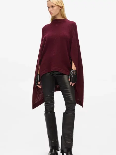 Вовняне пончо Karl Lagerfeld легке бордовий