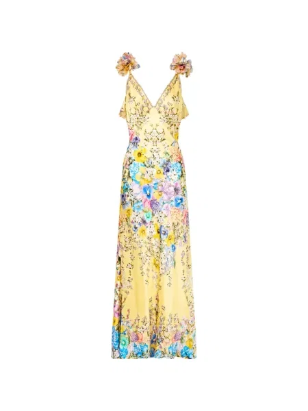 Rochie Camilla de mătase cu model floral cu imagine galben