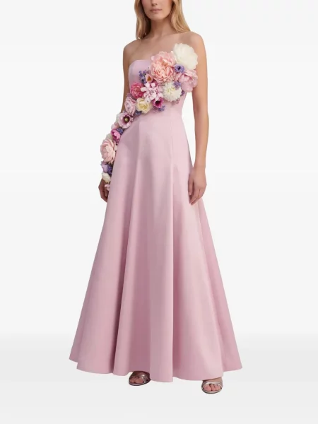 Rochie maxi Marco Gabrielli Atelier cu model floral cu aplicații fără bretele roz