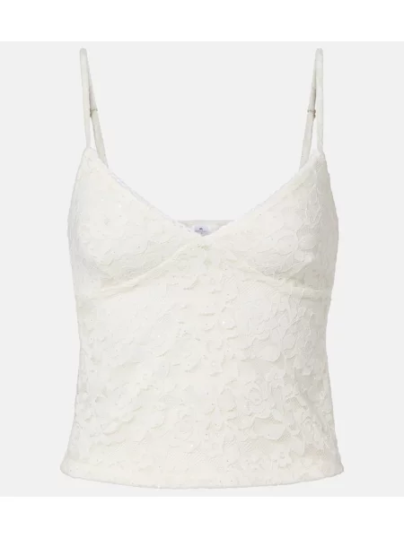 Kvetinový čipkovaný top Bananhot biela