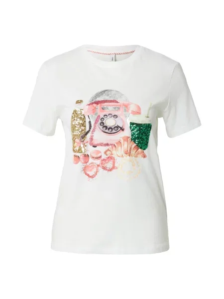 ONLY Tricou ONLKITA auriu / verde smarald / roz / natural alb
