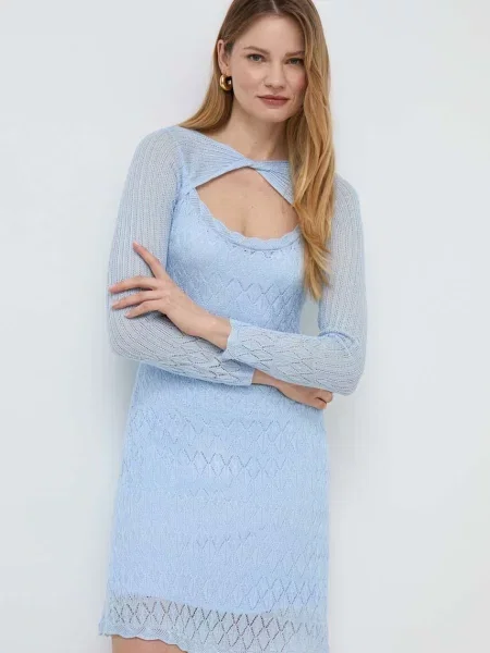 Рокля Guess KELLIE къса със стандартна кройка синьо