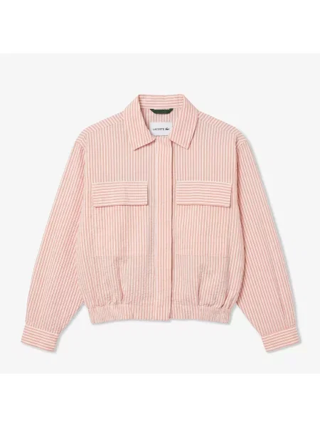 Lacoste Kurtka W Paski Z Seersuckera różowa