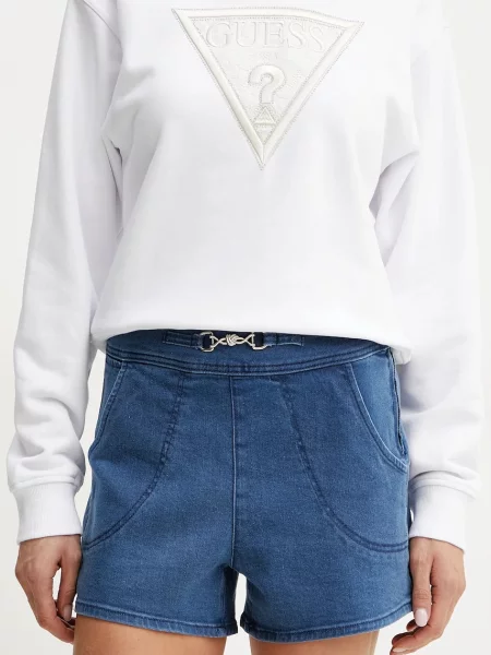 Guess pantaloni scurți din amestec de mătase JEWEL albastru