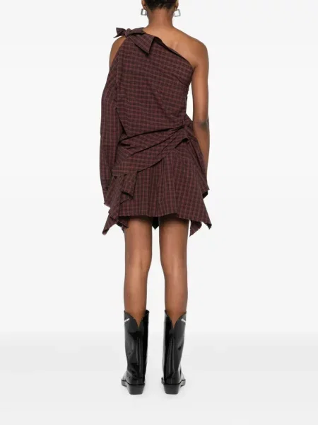 Rochie mini Alexander Wang în carouri cu un umăr gol maro