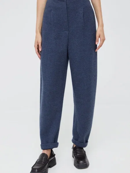 Hlače s primesjo volne Emporio Armani mornarsko modra