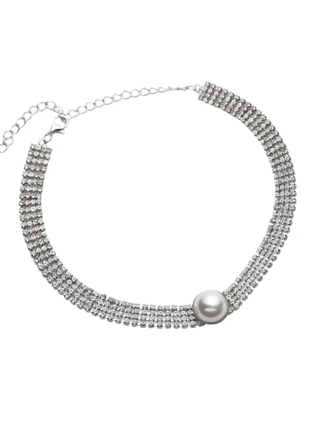 SOHI Verižica Mehak srebrna / biserno bela