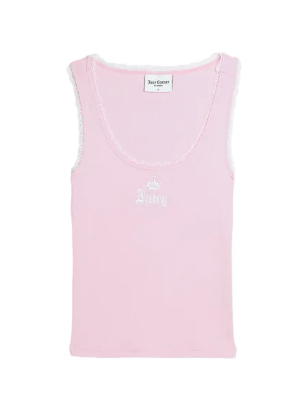 Top Juicy Couture din dantelă cu autograf roz