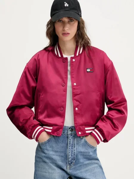 Яке бомбър Tommy Jeans преходен модел розово