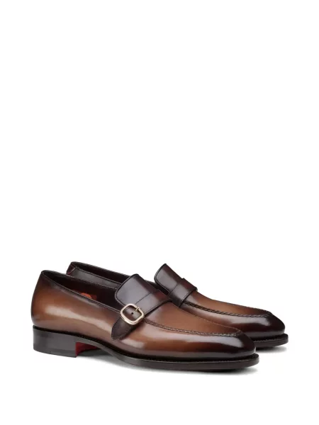 Pantofi loafer Santoni din piele cu cataramă maro