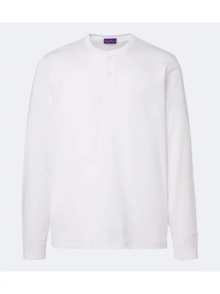 Cămașă Ralph Lauren Purple Label din jerseu cu guler henley alb