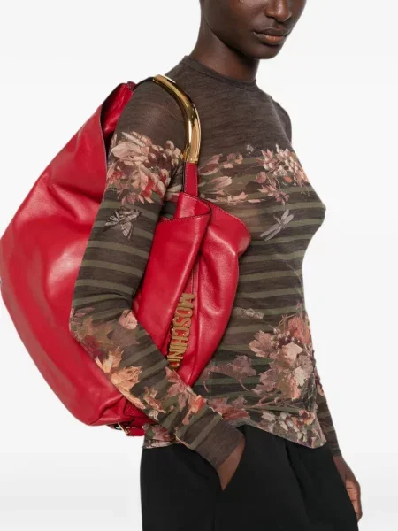Bőr shopper táska Moschino autogrammal piros