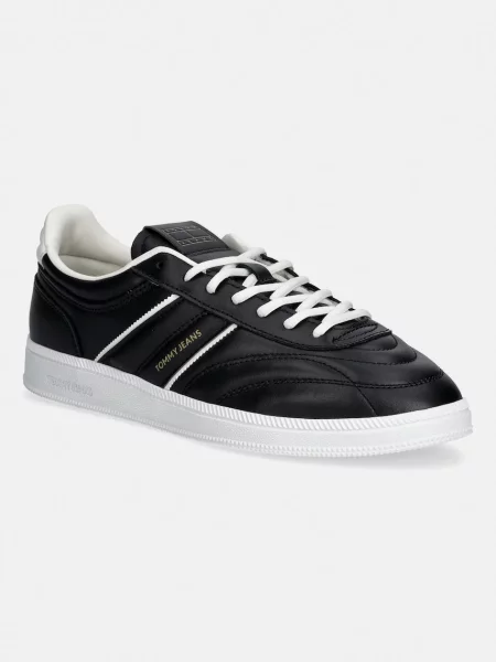 Usnjene superge Tommy Jeans THE GREENWICH EDGE STITCHING črna