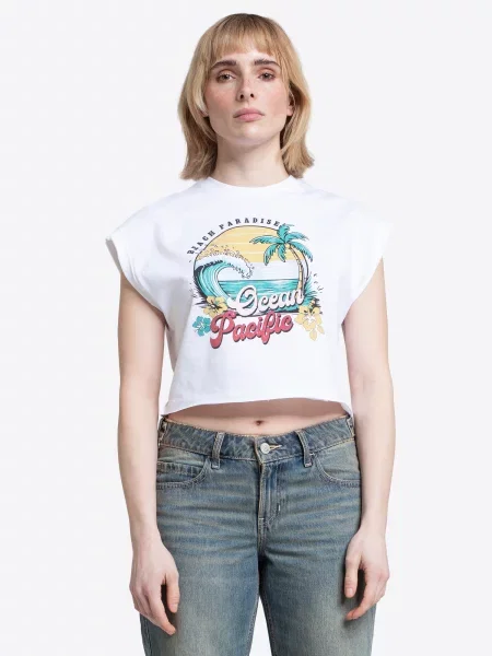 Top Ocean Pacific bez rękawów koronkowy niebieski