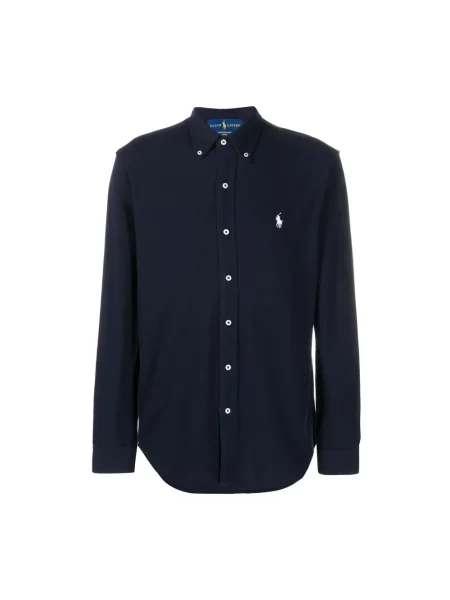 Dzianinowa koszula slim fit Ralph Lauren z długim rękawem niebieska