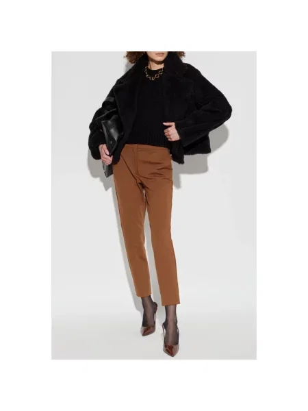 Lniane spodnie Max Mara brązowe