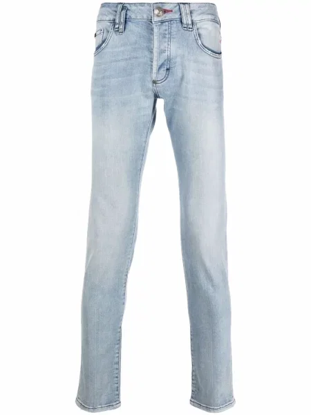 Blugi skinny Philipp Plein skinny fit cu autograf albastru
