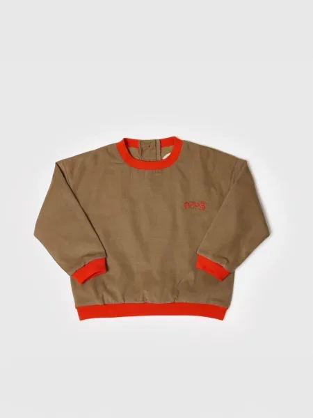 Maru + Bo Tréning póló CORDUROY SWEATSHIRT WITH CONTRAST HEM' barna