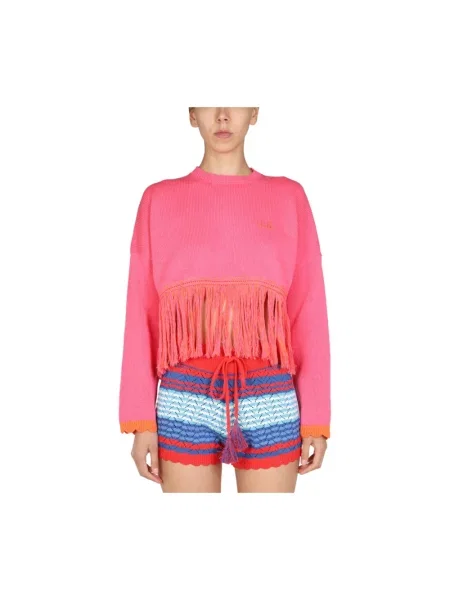 Sweter Gallo z okrągłym dekoltem różowy