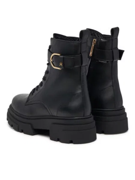 Turistická obuv Tommy Hilfiger Leather Th Buckled Lace-Up Boot černá