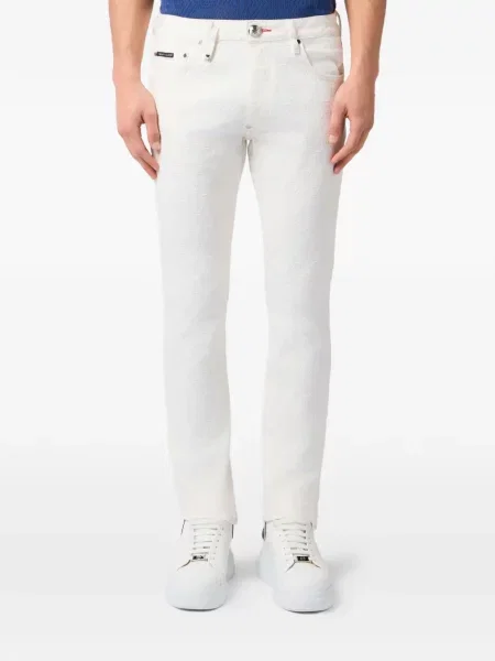 Blugi Philipp Plein cu broderie alb