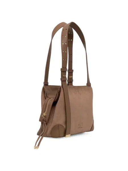 Szarvasbőr shopper táska Armani Exchange autogrammal barna