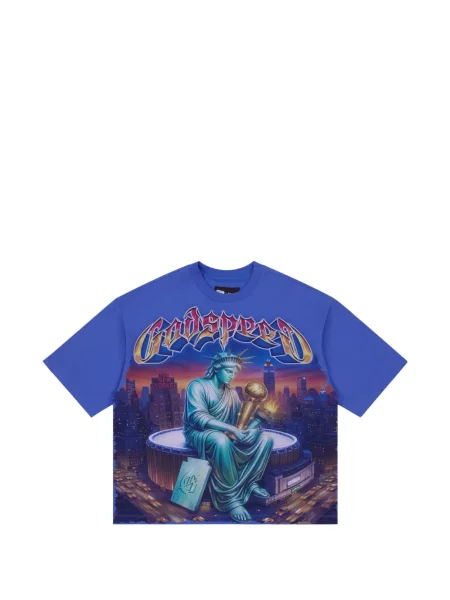 Tricou Godspeed cu imagine albastru
