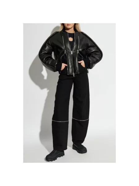 Kurtka skórzana Moncler czarna