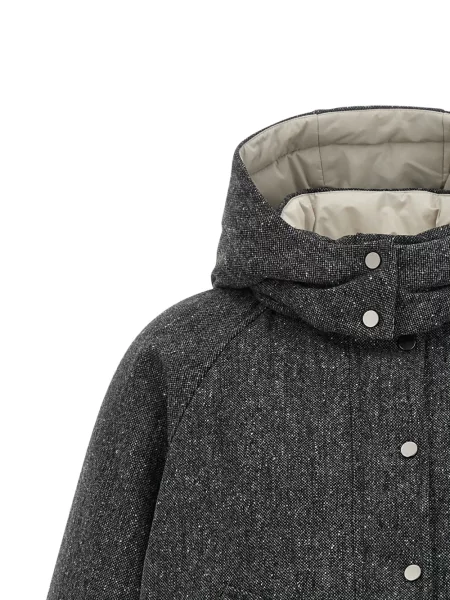 Geacă Brunello Cucinelli cu glugă din tweed gri