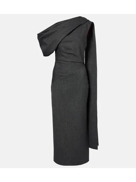 Sukienka midi Roksanda w jodełkę drapowana do kolan szara