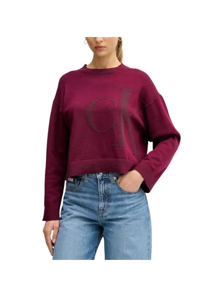 Calvin Klein Jeans Sveter lesného ovocia / tmavočervená červená