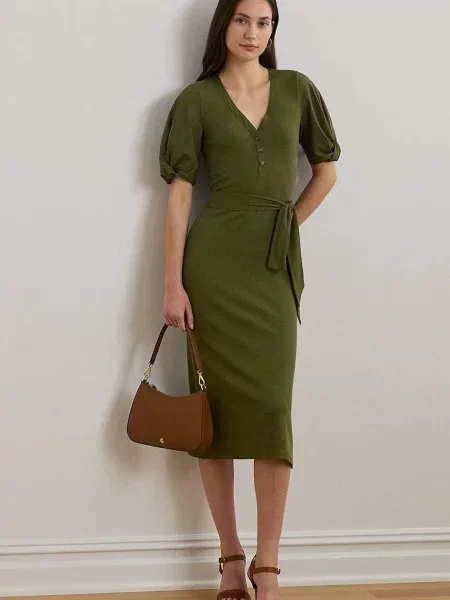 Lauren Ralph Lauren sukienka midi dopasowana zielony