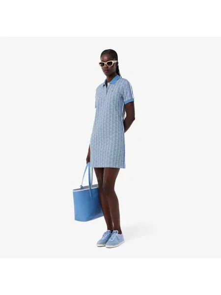 Lacoste Dopasowana Sukienka Polo Z Żakardowym Monogramem niebieska