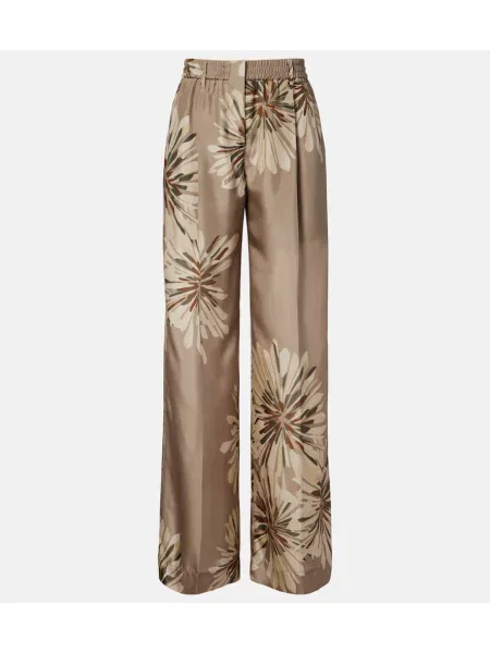 Pantaloni Brunello Cucinelli de mătase cu model floral cu picior lat