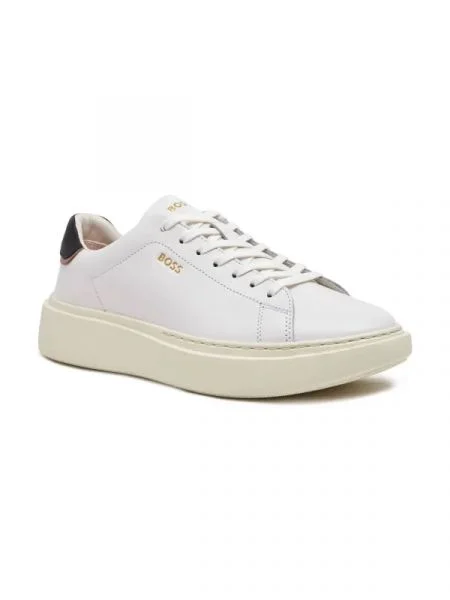 BOSS BLACK Bőr sneakers tornacipő fehér