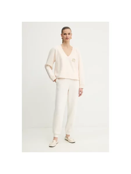 Bluza Armani Exchange z dekoltem w serek beżowa