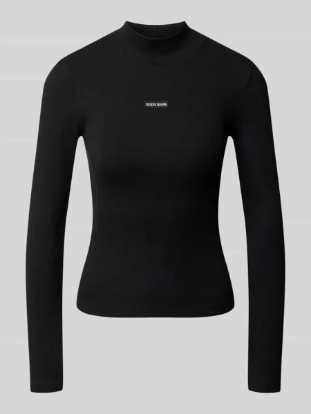 Koszulka z długim rękawem o kroju slim fit z mieszanki bawełny z naszywką z logo Guess Jeans czarna